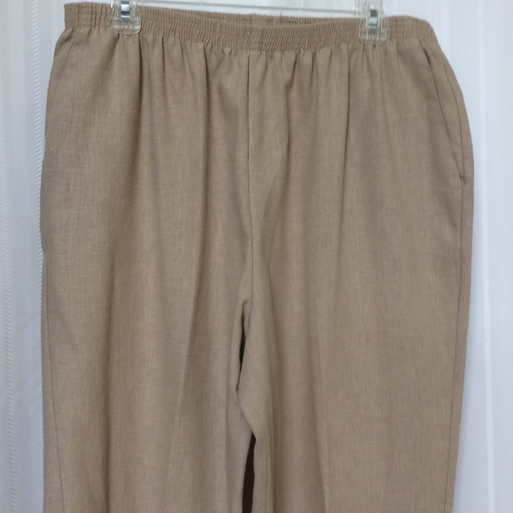 Women's Alfred Dunner Pants Size 20 Beige Elastic Waist High Rise Pockets Cotton